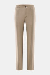 Incotex Jogpants taupe, von vorne, Regular Fit mit geradem Schnitt, Mix aus Wolle und Seide, geschmeidig, Bundknopf, Reißverschluss, teilelastischer Bund, Taschen.