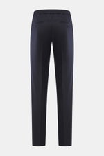 Rückansicht der Incotex Woll-Jogpants navy aus reiner Schurwolle, Regular Fit, weich, leicht schmal, mit elastischem Bund, Tunnelzug, Taschen und Knöpfen.