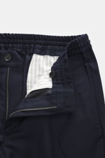 Incotex Woll-Jogpants navy aus reine Schurwolle, weicher Griff, Regular Fit, elastischer Bund mit Tunnelzug, Reißverschluss, Knopf, Taschen, offene Länge, Detailansicht