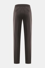 Incotex Woll-Jogpants braun meliert in Rückansicht, reine Schurwolle, weicher Griff, Regular Fit, leicht schmal zulaufend, elastischer Bund, Taschen.