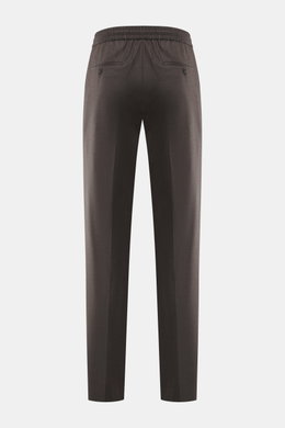 Incotex Woll-Jogpants braun meliert in Rückansicht, reine Schurwolle, weicher Griff, Regular Fit, leicht schmal zulaufend, elastischer Bund, Taschen.