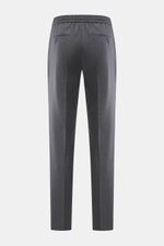 Incotex Woll-Jogpants dunkelgrau meliert von hinten, reine Schurwolle, weicher Griff, Regular Fit, leicht schmal zulaufend, elastischer Bund mit Tunnelzug, Gesäßtaschen mit Knopf.