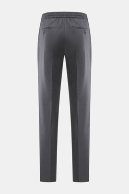 Incotex Woll-Jogpants dunkelgrau meliert von hinten, reine Schurwolle, weicher Griff, Regular Fit, leicht schmal zulaufend, elastischer Bund mit Tunnelzug, Gesäßtaschen mit Knopf.