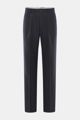 Incotex Wollhose navy, frontale Aufnahme, Canvas aus reiner Wolle, weicher Griff, Tapered Fit, reguläre Oberschenkelweite, knöchellang, Reißverschluss, Bundknopf, elastischer Bund mit Tunnelzug, doppelte Bundfalte, französische Taschen, gerader Schnitt, L