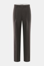 Incotex Wollhose dunkelbraun meliert, frontale Nahaufnahme, Canvas aus reiner Wolle, weicher Griff, Tapered Fit, knöchellang, elastischer Bund mit Tunnelzug.