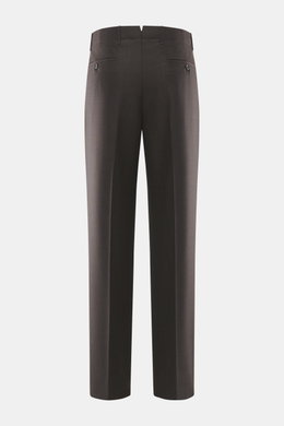 Incotex Wollhose dunkelbraun meliert, Rückansicht, Canvas aus reiner Wolle, weicher Griff, Tapered Fit, reguläre Oberschenkelweite, knöchellang, Reißverschluss, Bundknopf, elastischer Bund, Tunnelzug, doppelte Bundfalte, französische Taschen, gerader Schn