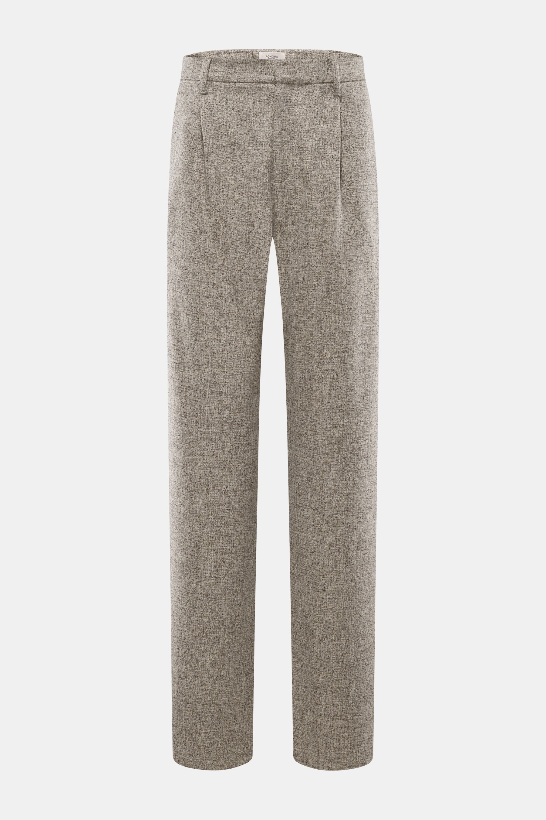 Agnona Wollhose sand/dunkelbraun meliert aus reiner Schurwolle im Salt-and-Pepper-Muster, Regular Fit, gerader Schnitt, frontal fotografiert.
