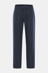 Front view of Percival Trousers 'Stanley Herringbone' dark blue made of microfiber, wool, viscose, slightly elastic, soft touch, tapered fit, ankle-length.