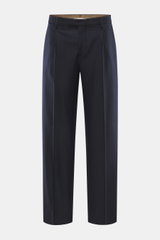 Front view of Briglia 1949 Wool trousers 'Margutta' navy, flannel pure new wool, soft feel, regular fit, slightly tapered, zipper and button, single waistband pleat, French pockets, small watch pocket, piped back pockets, one back pocket with button.