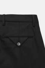 Back view close-up of Briglia 1949 Wool trousers 'Margutta' black, flannel made of pure new wool, soft feel, regular fit, slightly tapered, zipper and waistband button, single waistband pleat, French pockets, small watch pocket, piped back pockets, one ba