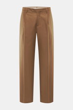 Front view of Briglia 1949 Wool trousers 'Margutta' brown, flannel made of pure new wool, soft feel, regular fit, slightly tapered, zipper and waistband button, single waistband pleat, French pockets, small watch pocket, piped back pockets, one back pocke