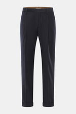 Front view of Briglia 1949 Wool pants 'Tiberios' navy, twill pure new wool, slightly elastic, soft feel, tapered fit, regular thigh, ankle length, very narrow tapering, zipper and waistband buttons, simple waistband pleat, French pockets, small watch pock