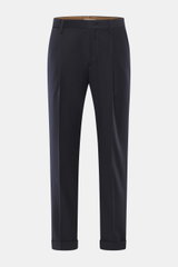 Front view of Briglia 1949 Wool pants 'Tiberios' navy, twill pure new wool, slightly elastic, soft feel, tapered fit, regular thigh, ankle length, very narrow tapering, zipper and waistband buttons, simple waistband pleat, French pockets, small watch pock