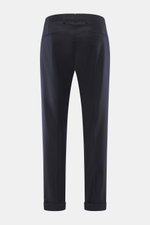 Briglia 1949 Wool pants 'Tiberios' navy shown from the rear, twill made of pure new wool, slightly elastic, soft feel, tapered fit, regular thigh width, ankle length, very narrow tapering, zipper and waistband buttons, simple waistband pleat, french pocke
