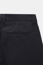 Briglia 1949 Wool pants 'Tiberios' navy shown from the back waist, twill made of pure new wool, slightly elastic, soft feel, tapered fit, regular thigh, ankle length, very narrow tapering, zipper and waistband buttons, simple waistband pleat, french pocke