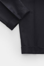 Briglia 1949 Wool pants 'Tiberios' navy shown from a close-up top-down view focusing on cuff and leg details, twill made of pure new wool, slightly elastic quality, soft feel, tapered fit, regular thigh width, ankle length, very narrow tapering, zipper an