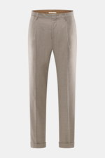 Briglia 1949 Wollhose 'Tiberios' beige meliert, frontale Ansicht, Twill aus reiner Schurwolle, Tapered Fit, knöchellang, Bundknöpfe, französische Taschen.