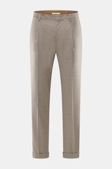 Briglia 1949 Wollhose 'Tiberios' beige meliert, frontale Ansicht, Twill aus reiner Schurwolle, Tapered Fit, knöchellang, Bundknöpfe, französische Taschen.