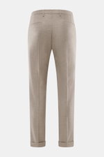 Briglia 1949 Wollhose 'Tiberios' beige meliert, Rückansicht, Twill aus reiner Schurwolle, Tapered Fit, knöchellang, Bundknöpfe, französische Taschen.