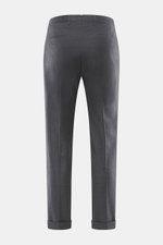 Briglia 1949 Wollhose 'Tiberios' dunkelgrau meliert, Rückansicht, Twill aus reiner Schurwolle, weich, tapered fit, knöchellang, Bundknöpfe, französische Taschen.