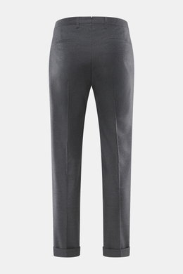 Briglia 1949 Wollhose 'Tiberios' dunkelgrau meliert, Rückansicht, Twill aus reiner Schurwolle, weich, tapered fit, knöchellang, Bundknöpfe, französische Taschen.
