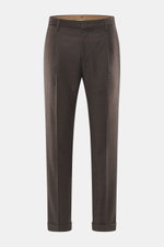 Briglia 1949 Wollhose 'Tiberios' dunkelbraun meliert, frontale Ansicht, Twill aus Schurwolle, Tapered Fit, knöchellang, Bundknöpfe, Reißverschluss, Taschen.