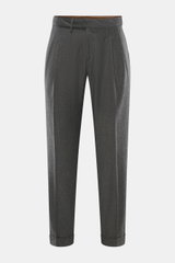 Briglia 1949 Wollhose 'Quartieri' dunkelgrau meliert, Frontansicht, Tapered Fit, Schurwolle mit Cashmere, weicher Griff, Twill, Side-Adjuster, Bundknöpfe, Reißverschluss, doppelte Bundfalte, französische Taschen, Gesäßtaschen mit Patte, knöchellang, fixie