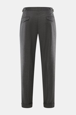 Briglia 1949 Wollhose 'Quartieri' dunkelgrau meliert, Rückansicht, Tapered Fit, Schurwolle-Cashmere, Twill, Side-Adjuster, Bundknöpfe, Saumaufschlag.