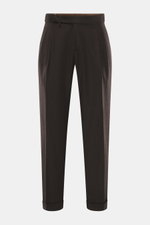 Briglia 1949 Wollhose 'Quartieri' dunkelbraun meliert, frontale Ansicht, Tapered Fit, Schurwoll-Cashmere, Twill, Bundknöpfe, Side-Adjuster, Bundfalte, Taschen.