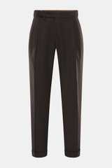 Briglia 1949 Wollhose 'Quartieri' dunkelbraun meliert, frontale Ansicht, Tapered Fit, Schurwoll-Cashmere, Twill, Bundknöpfe, Side-Adjuster, Bundfalte, Taschen.