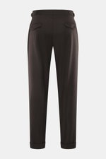 Briglia 1949 Wollhose 'Quartieri' dunkelbraun meliert, Rückansicht, Mix aus Schurwolle und Cashmere, weicher Griff, feiner Twill, Tapered Fit, Side-Adjuster, doppelte Bundfalte.