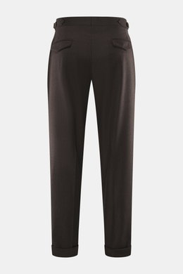 Briglia 1949 Wollhose 'Quartieri' dunkelbraun meliert, Rückansicht, Mix aus Schurwolle und Cashmere, weicher Griff, feiner Twill, Tapered Fit, Side-Adjuster, doppelte Bundfalte.