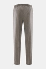Briglia 1949 Wool Jogpants 'Wimbledon' grey/brown melange shown from the back, pure wool, soft touch, lightweight, tapered fit, regular thigh, ankle length, elastic waistband with drawstring, zip fly, single front pleat, French and welt pockets. Italian s