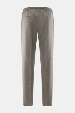 Briglia 1949 Wool Jogpants 'Wimbledon' grey/brown melange shown from the back, pure wool, soft touch, lightweight, tapered fit, regular thigh, ankle length, elastic waistband with drawstring, zip fly, single front pleat, French and welt pockets. Italian s