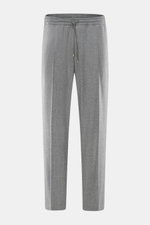 Front view of Briglia 1949 Wool Jogpants 'Wimbledon' grey melange, lightweight pure wool tapered jogpants with elastic waistband, drawstring, zip fly, pleats, and French and welt pockets, designed for Italian style and high wearing comfort.