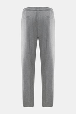 Rear view of Briglia 1949 Wool Jogpants 'Wimbledon' grey melange, tapered fit, pure wool, elastic waistband, zip fly, French and welt back pockets, ankle-length, soft touch, lightweight.