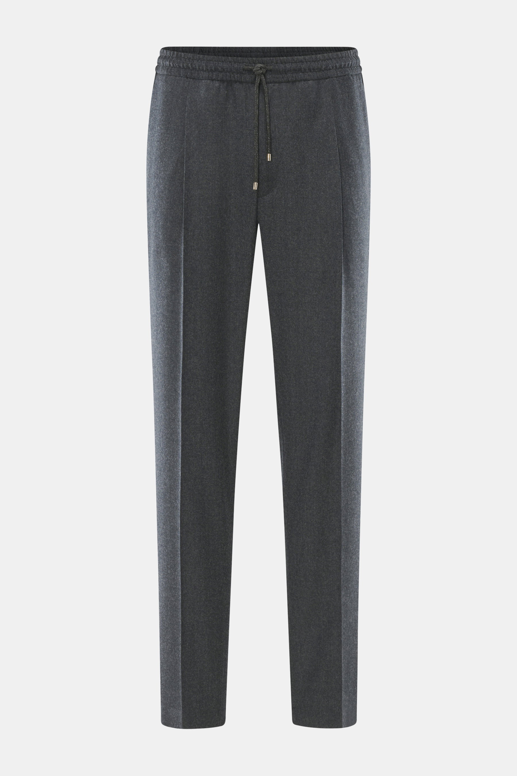 Briglia 1949 Woll-Jogpants 'Wimbledon' anthrazit meliert, Frontansicht, reine Wolle, weicher Griff, tapered Fit, elastischer Bund mit Tunnelzug.