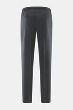 Briglia 1949 Wool Jogpants 'Wimbledon' Anthracite Melange shown from the back, tapered fit, elastic waistband, zip fly, French and welt pockets, pure wool, lightweight, ankle length. Italian style and high wearing comfort meet in these soft touch jogpants
