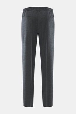 Briglia 1949 Wool Jogpants 'Wimbledon' Anthracite Melange shown from the back, tapered fit, elastic waistband, zip fly, French and welt pockets, pure wool, lightweight, ankle length. Italian style and high wearing comfort meet in these soft touch jogpants