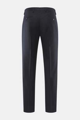 Briglia 1949 Wool trousers 'Platti' navy shown from the back, flannel pure new wool, slightly elastic, soft feel, regular fit, tapered, zipper and button, double waistband pleat, slant welt pockets, back pockets with button.