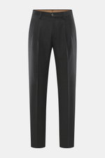 Front view of Briglia 1949 Wool trousers 'Platti' dark grey melange, flannel made of pure new wool, slightly elastic, soft feel, regular fit, slightly tapered, zipper and waistband button, double waistband pleat, slant welt pockets, back pockets with butt