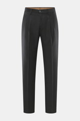 Front view of Briglia 1949 Wool trousers 'Platti' dark grey melange, flannel made of pure new wool, slightly elastic, soft feel, regular fit, slightly tapered, zipper and waistband button, double waistband pleat, slant welt pockets, back pockets with butt