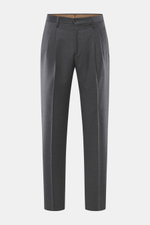 Front view of Briglia 1949 Wool trousers 'Platti' grey melange, flannel made of pure new wool with slightly elastic quality, soft feel, regular fit, slightly tapered, zipper and waistband button, double waistband pleat, slant welt pockets, back pockets wi