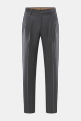 Front view of Briglia 1949 Wool trousers 'Platti' grey melange, flannel made of pure new wool with slightly elastic quality, soft feel, regular fit, slightly tapered, zipper and waistband button, double waistband pleat, slant welt pockets, back pockets wi