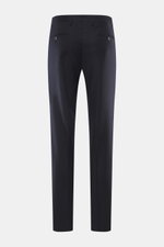 Briglia 1949 Wool pants 'Naviglio' navy melange shown from the back, made of fine twill virgin wool, slightly elastic, soft touch, Regular Fit, tapered, with zipper, waistband button, French pockets, small watch pocket, and back pockets with button. Soft 