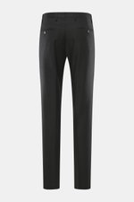 Briglia 1949 Wool pants 'Naviglio' anthracite shown from the back, soft touch, fine twill virgin wool, regular fit, tapered, buttoned back pockets, zipper & waistband button, French pockets, watch pocket. Soft touch meets timeless aesthetics: The 'Navigli