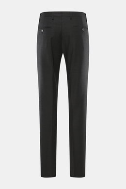 Briglia 1949 Wool pants 'Naviglio' anthracite shown from the back, soft touch, fine twill virgin wool, regular fit, tapered, buttoned back pockets, zipper & waistband button, French pockets, watch pocket. Soft touch meets timeless aesthetics: The 'Navigli