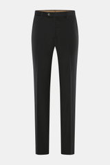 Front view of Briglia 1949 Wool pants 'Naviglio' black, made of fine twill virgin wool with slight elasticity, soft touch, Regular Fit, tapered legs, zipper and button waistband, French pockets, small watch pocket, and back button pockets.