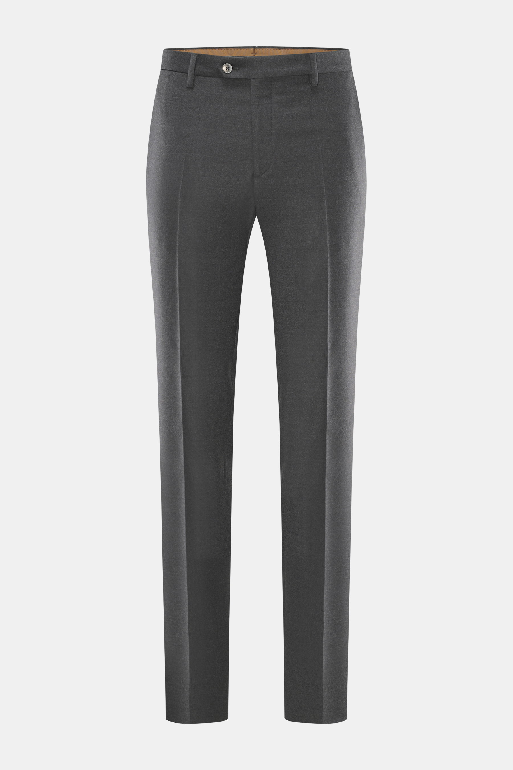 Briglia 1949 Wollhose 'Naviglio' dunkelgrau meliert, vorne frontal fotografiert, Regular Fit, weicher Schurwoll-Twill mit französischen Taschen.