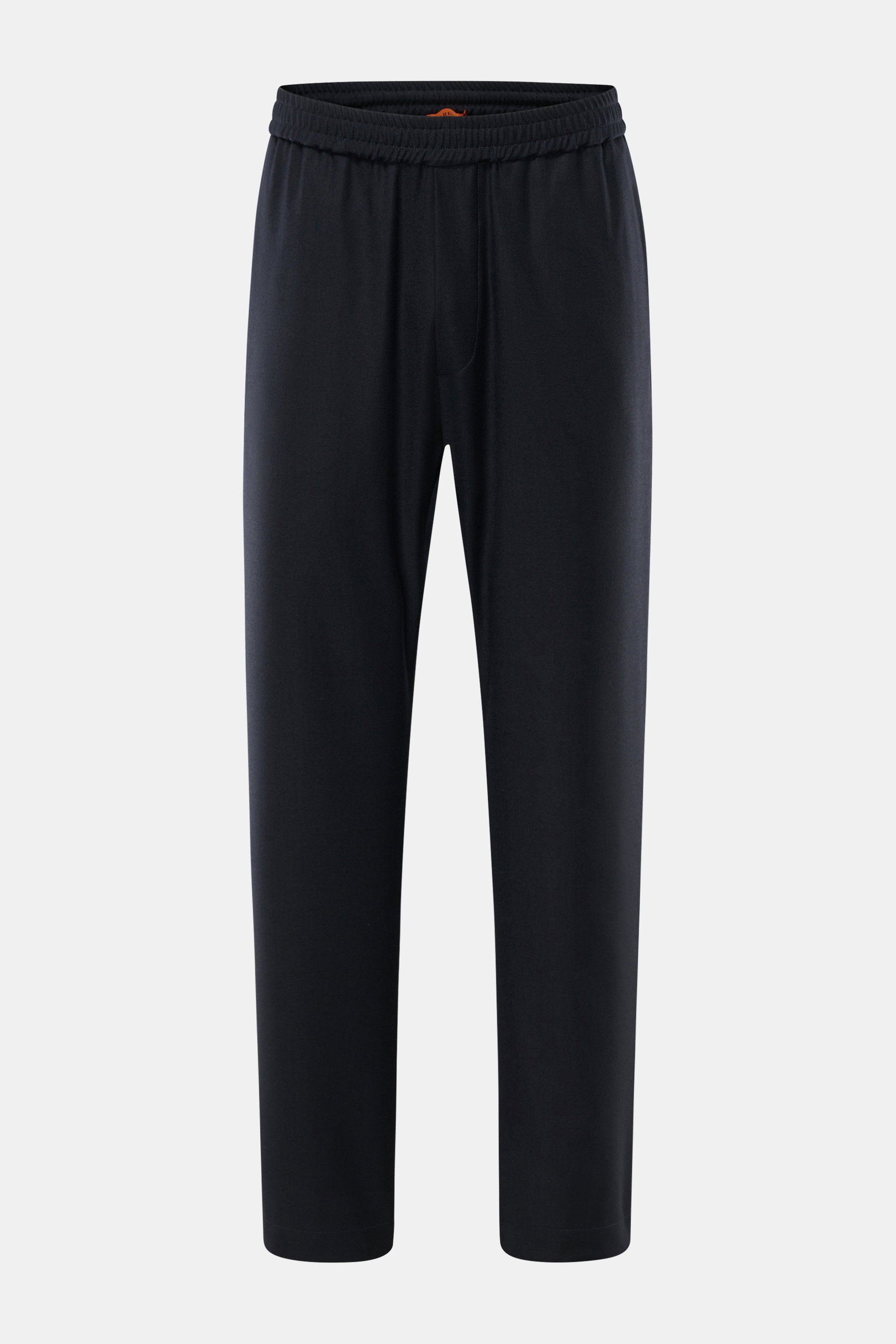 Frontale Nahaufnahme der Barena Woll-Jogpants navy aus leicht elastischer, edler Schurwolle mit elastischem Bund, Tunnelzug und Taschen.